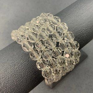 Clear Memory Wire Bracelet Faceted Iridescent Silver Wrap Retro Mod